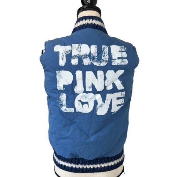 Pink Victoria’s Secret Blue Quilted Down Vest With Zipper Front Womens Sz XS/S - Picture 2 of 13